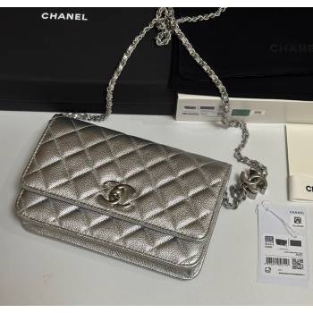Chanel Grained Calfskin Wallet On Chain WOC AP3938 Silver 2025 (yezi-251010008)