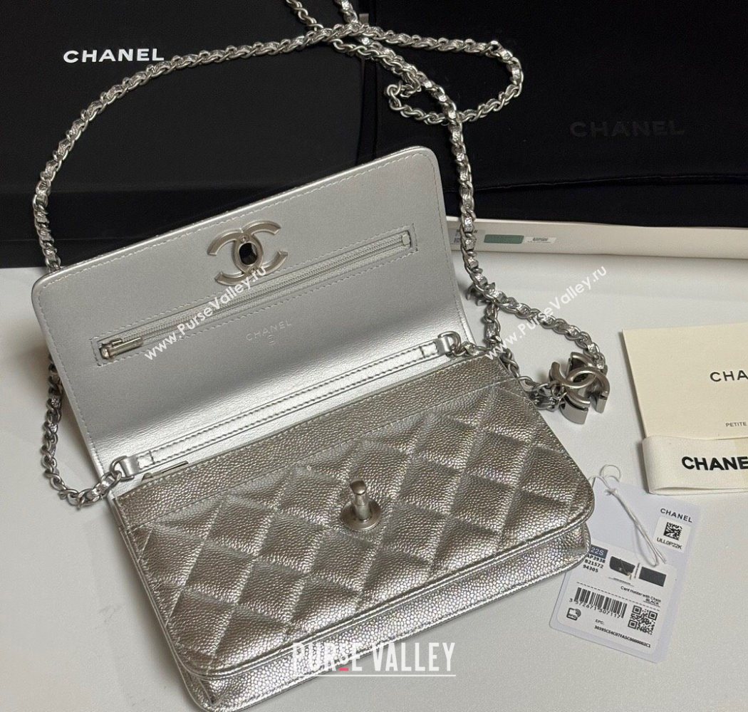 Chanel Grained Calfskin Wallet On Chain WOC AP3938 Silver 2025 (yezi-251010008)
