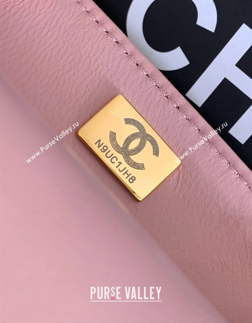 Chanel Shiny Lambskin Clutch with chain and Top Handle Light Pink 2025 AP4675 (yezi-251009087)