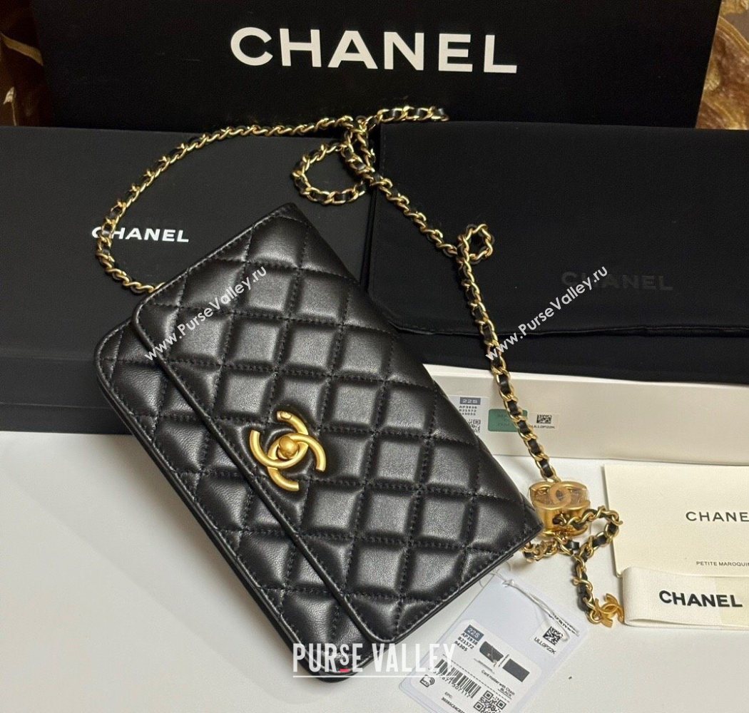 Chanel Shiny Lambskin Wallet On Chain WOC AP3938 Black 2025 (yezi-251010010)