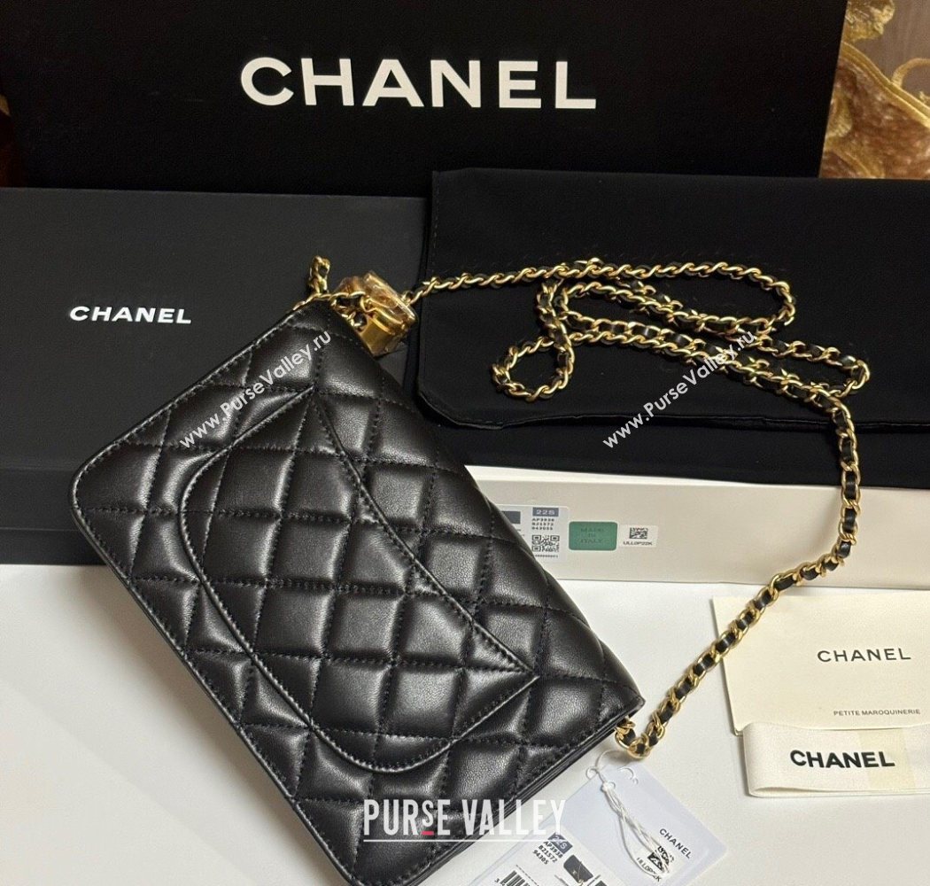 Chanel Shiny Lambskin Wallet On Chain WOC AP3938 Black 2025 (yezi-251010010)
