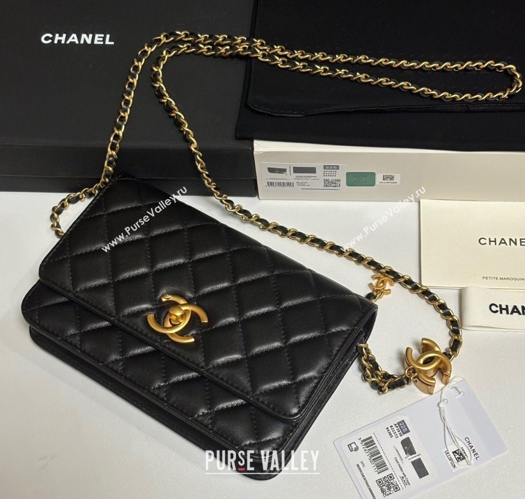 Chanel Shiny Lambskin Wallet On Chain WOC AP3938 Black 2025 (yezi-251010010)