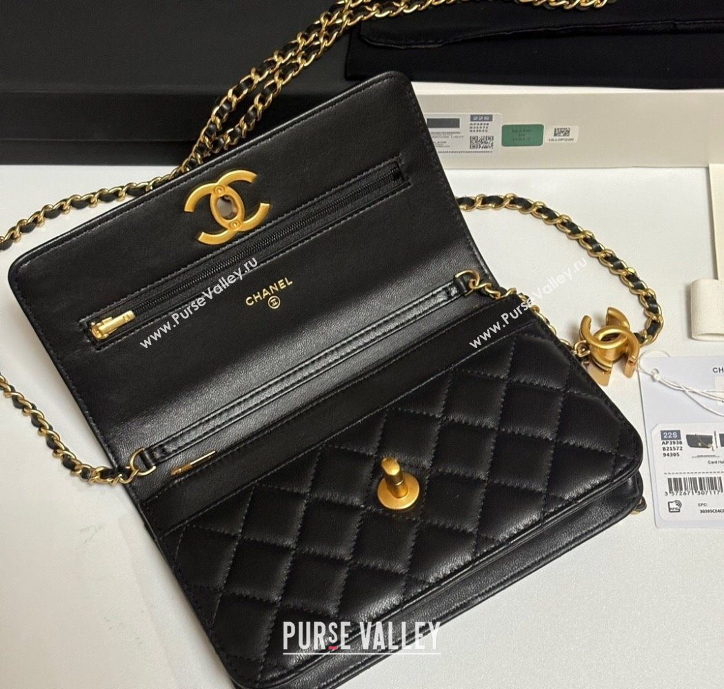 Chanel Shiny Lambskin Wallet On Chain WOC AP3938 Black 2025 (yezi-251010010)