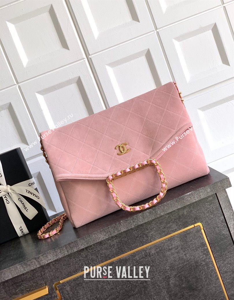 Chanel Quilted Suede Large Flap Handbag Pink 2025 CH101001 (yezi-251010014)