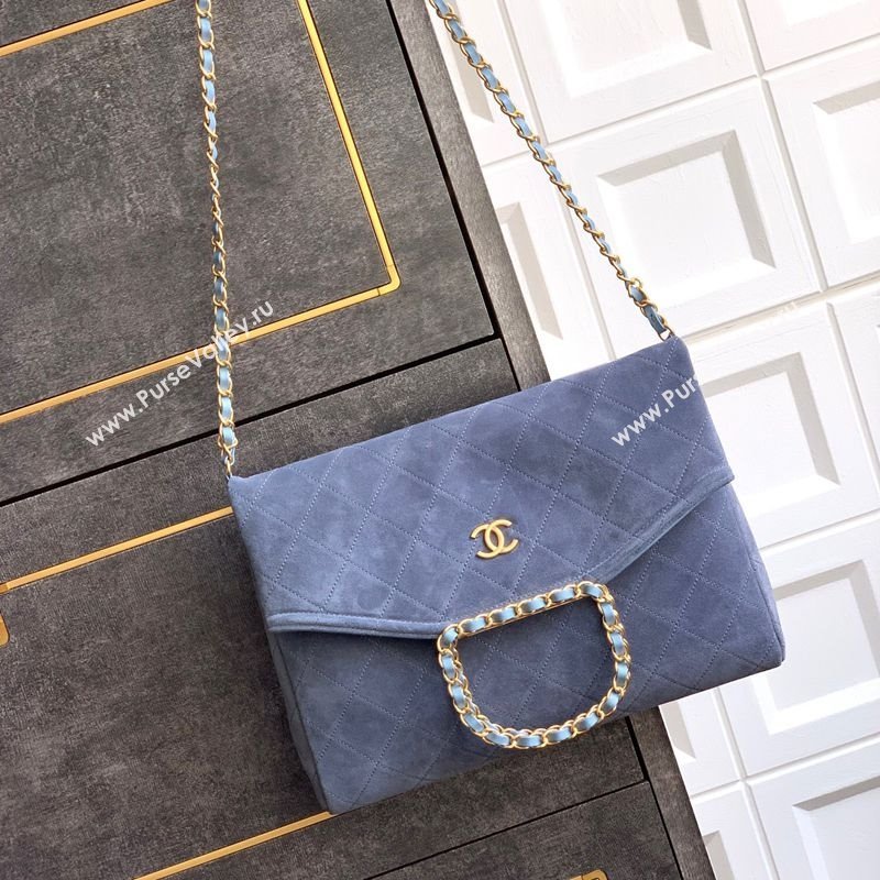 Chanel Quilted Suede Large Flap Handbag Dusty Blue 2025 CH101001 (yezi-251010015)