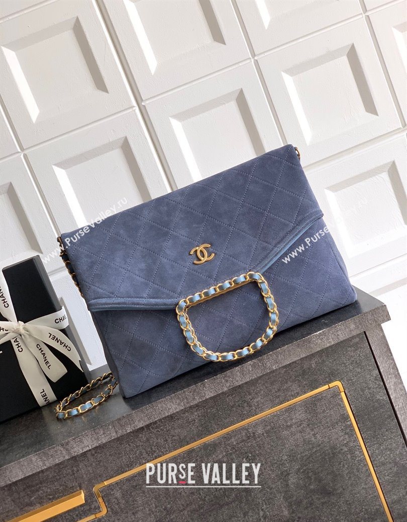 Chanel Quilted Suede Large Flap Handbag Dusty Blue 2025 CH101001 (yezi-251010015)
