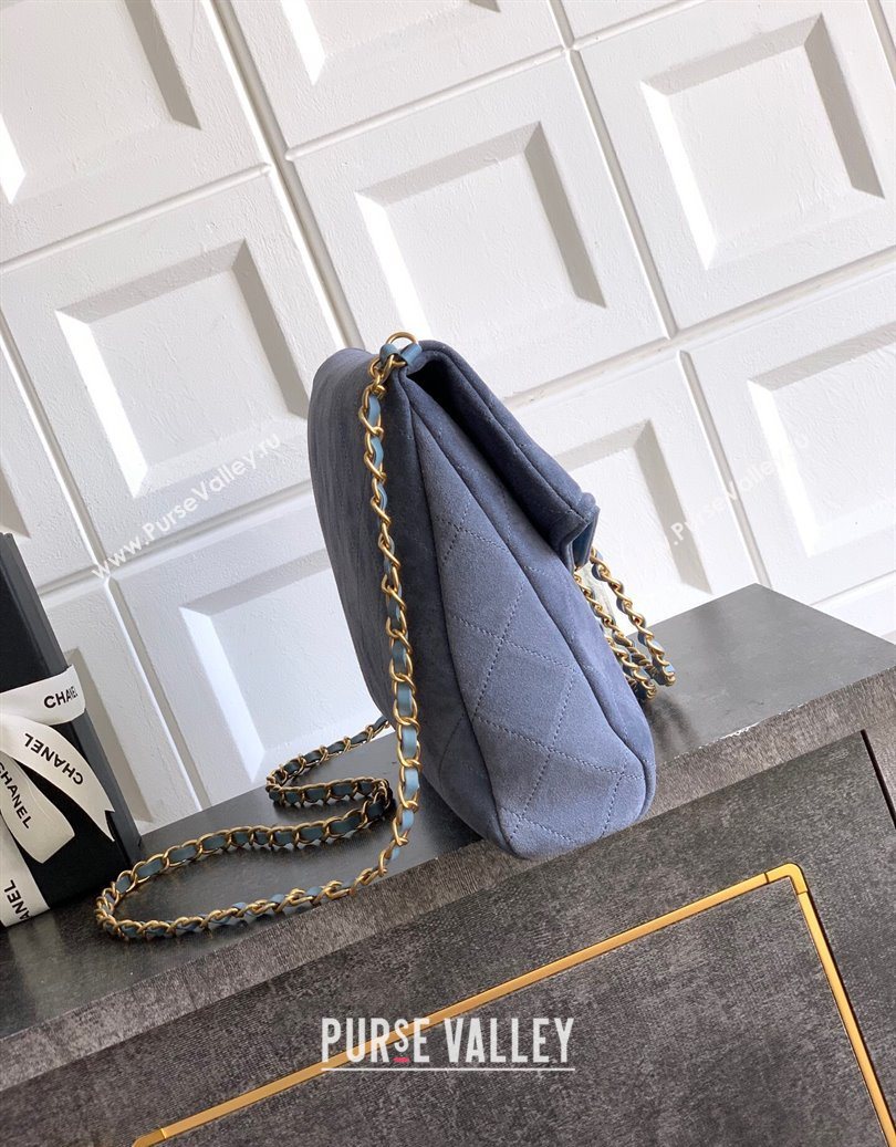 Chanel Quilted Suede Large Flap Handbag Dusty Blue 2025 CH101001 (yezi-251010015)