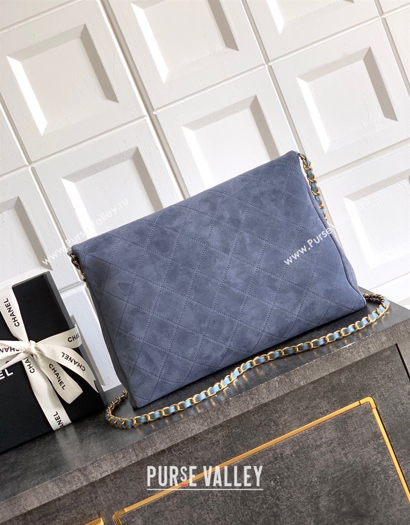 Chanel Quilted Suede Large Flap Handbag Dusty Blue 2025 CH101001 (yezi-251010015)