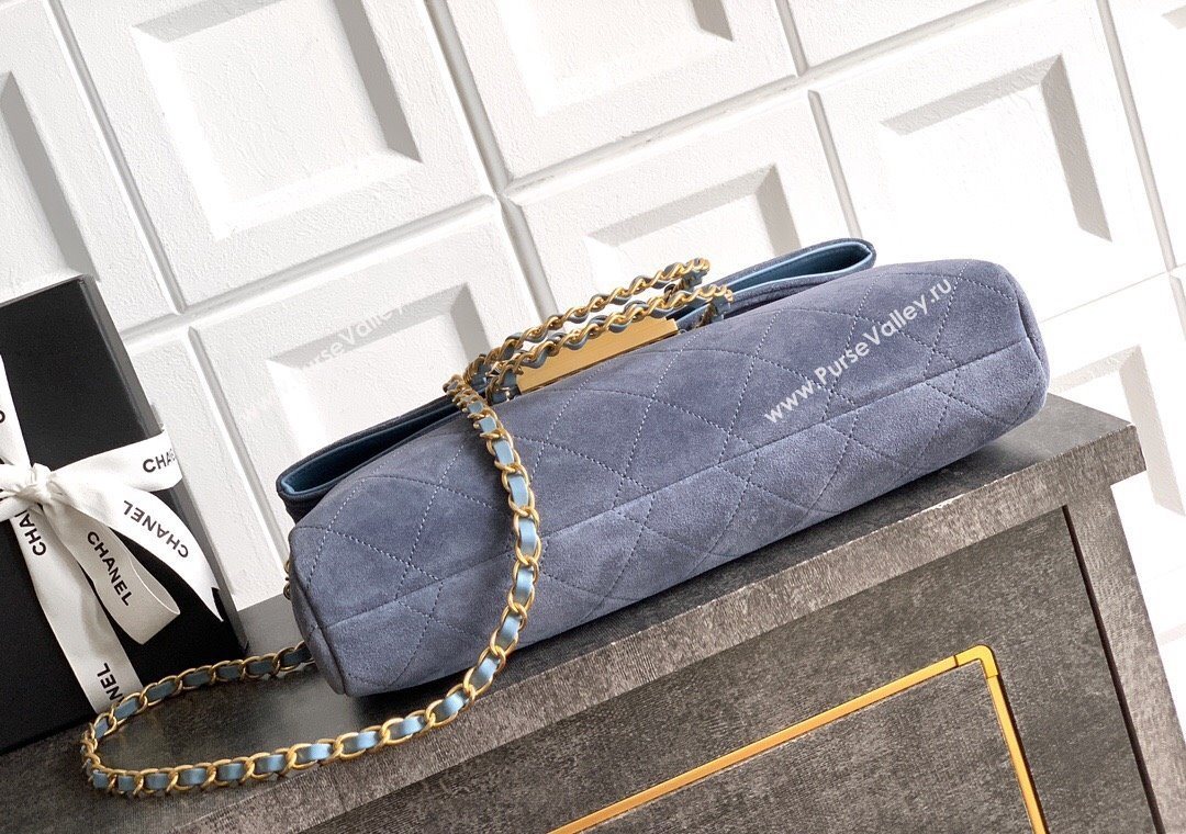 Chanel Quilted Suede Large Flap Handbag Dusty Blue 2025 CH101001 (yezi-251010015)