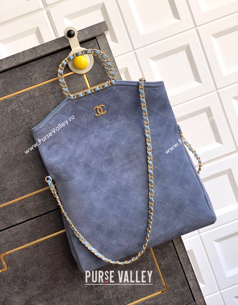 Chanel Quilted Suede Large Flap Handbag Dusty Blue 2025 CH101001 (yezi-251010015)