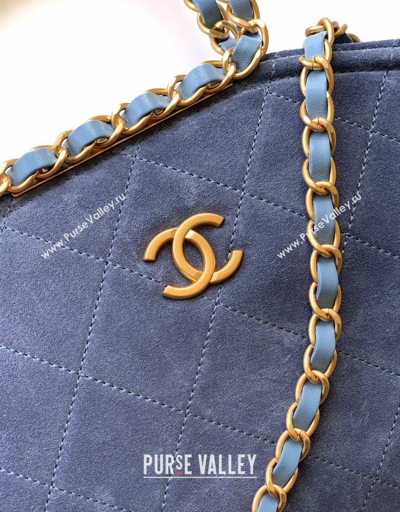 Chanel Quilted Suede Large Flap Handbag Dusty Blue 2025 CH101001 (yezi-251010015)