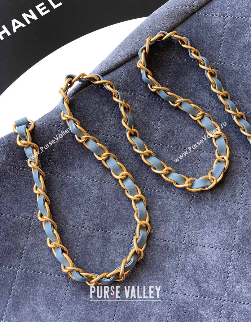 Chanel Quilted Suede Large Flap Handbag Dusty Blue 2025 CH101001 (yezi-251010015)