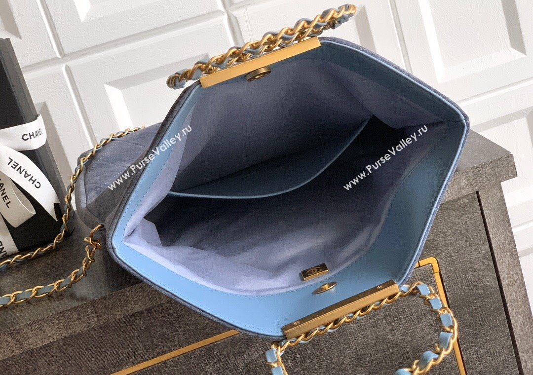Chanel Quilted Suede Large Flap Handbag Dusty Blue 2025 CH101001 (yezi-251010015)