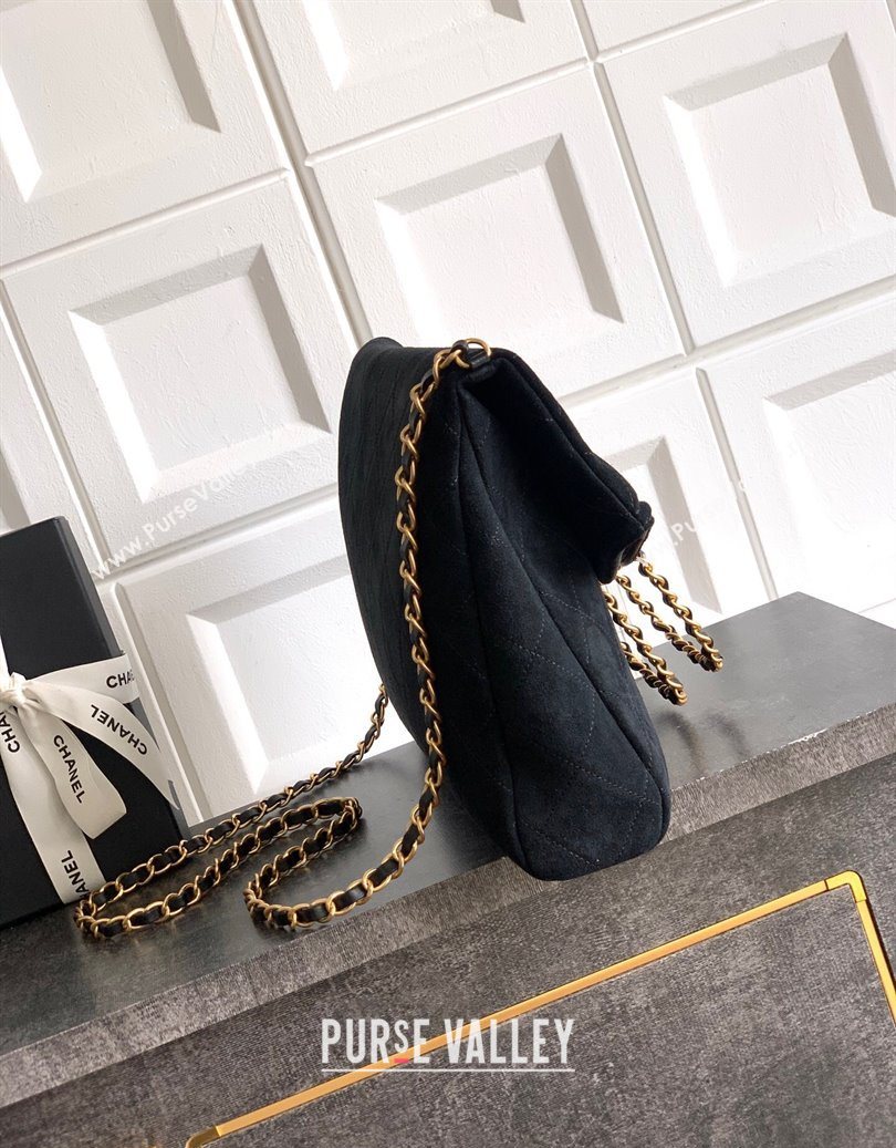 Chanel Quilted Suede Large Flap Handbag Black 2025 CH101001 (yezi-251010016)