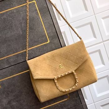 Chanel Quilted Suede Large Flap Handbag Khaki Yellow 2025 CH101001 (yezi-251010017)