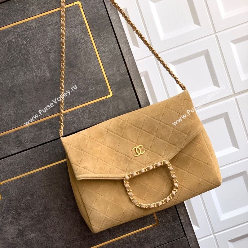 Chanel Quilted Suede Large Flap Handbag Khaki Yellow 2025 CH101001 (yezi-251010017)