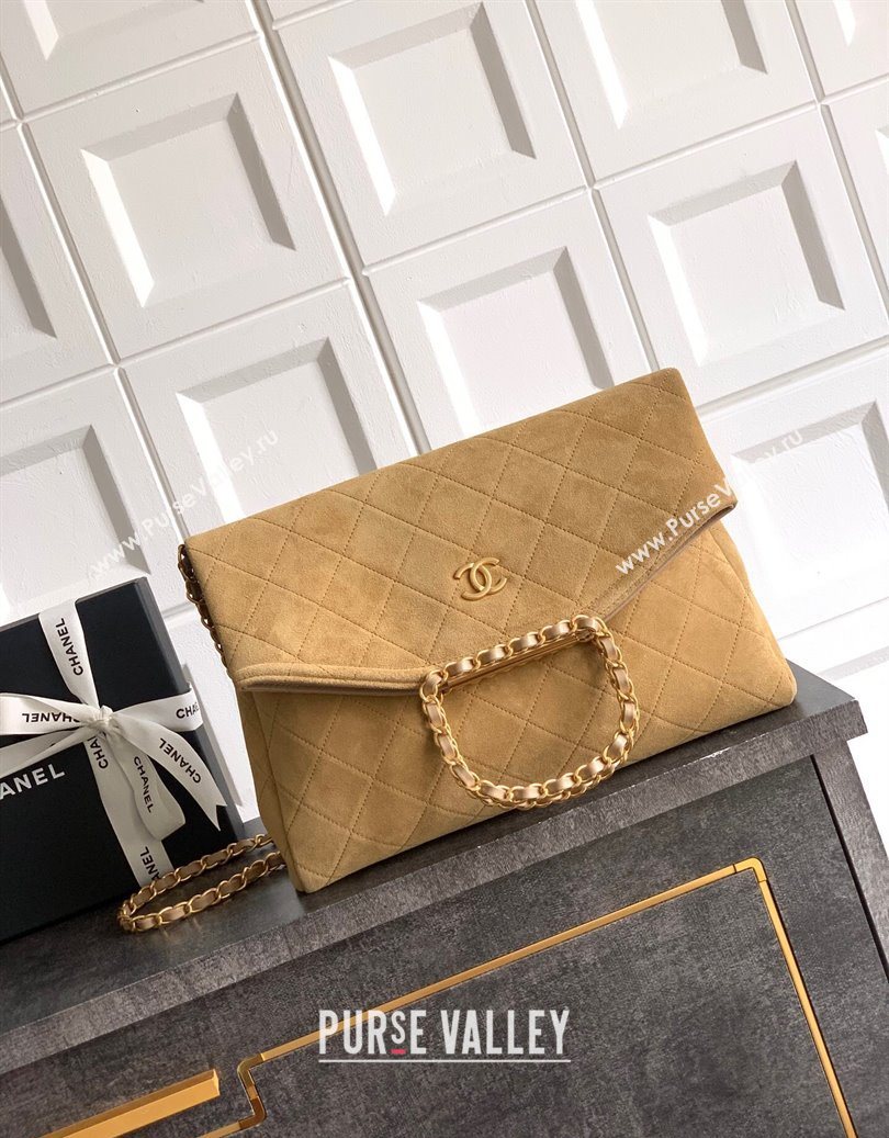 Chanel Quilted Suede Large Flap Handbag Khaki Yellow 2025 CH101001 (yezi-251010017)