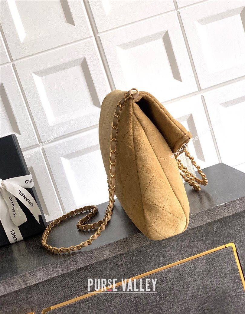 Chanel Quilted Suede Large Flap Handbag Khaki Yellow 2025 CH101001 (yezi-251010017)