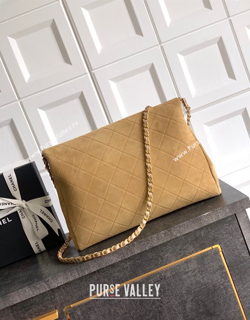 Chanel Quilted Suede Large Flap Handbag Khaki Yellow 2025 CH101001 (yezi-251010017)