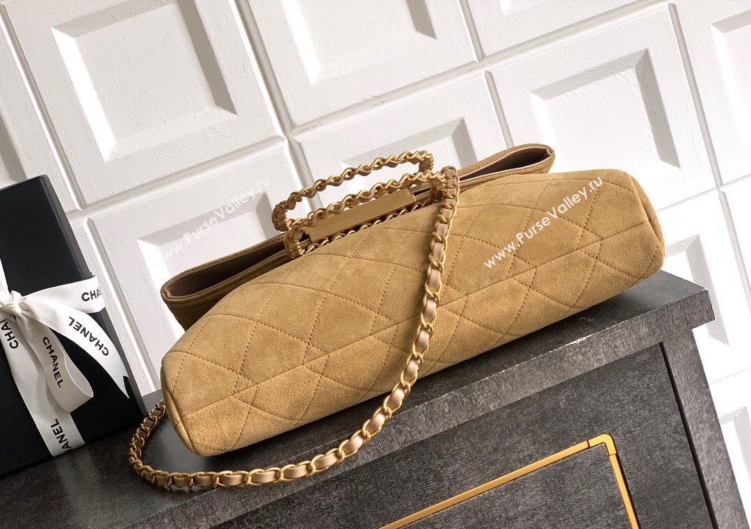 Chanel Quilted Suede Large Flap Handbag Khaki Yellow 2025 CH101001 (yezi-251010017)