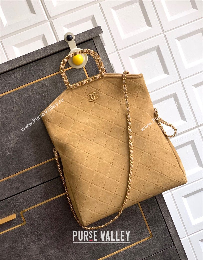 Chanel Quilted Suede Large Flap Handbag Khaki Yellow 2025 CH101001 (yezi-251010017)