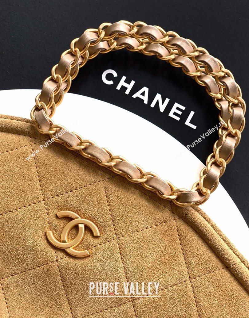 Chanel Quilted Suede Large Flap Handbag Khaki Yellow 2025 CH101001 (yezi-251010017)