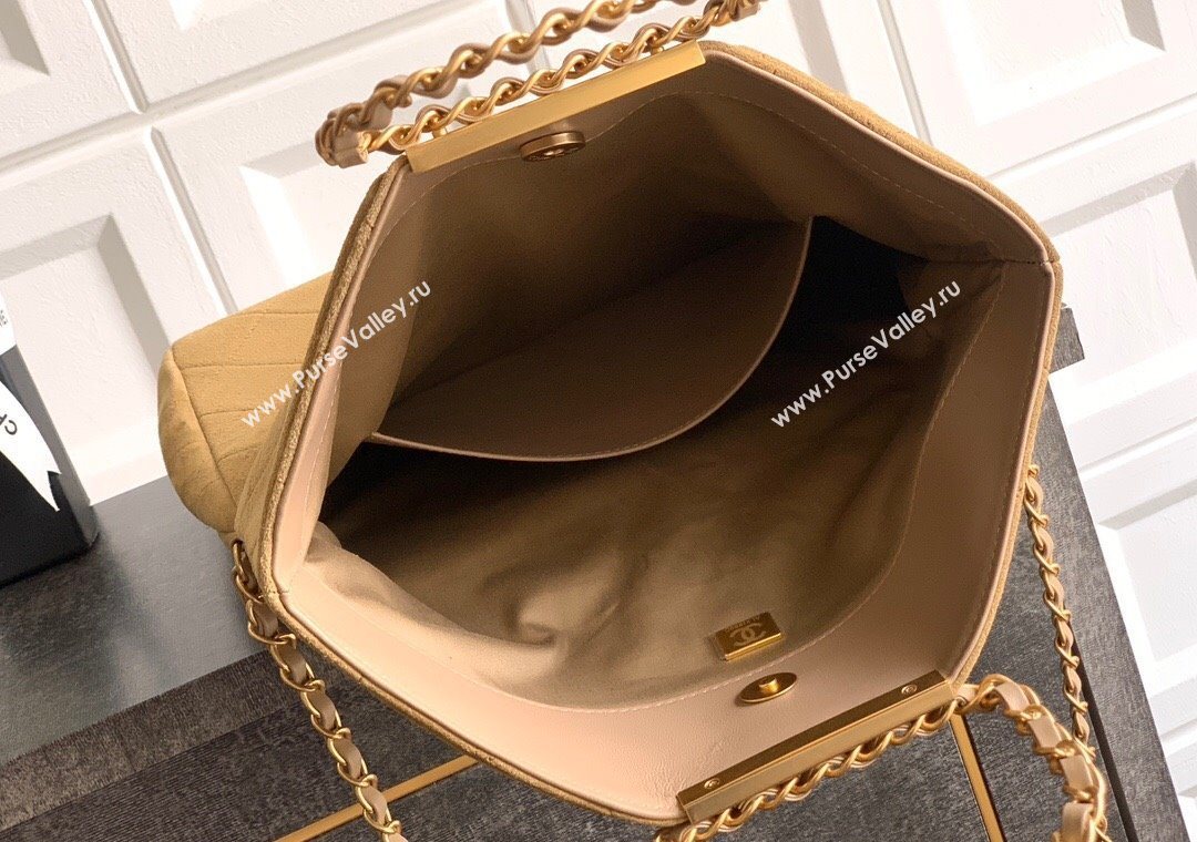 Chanel Quilted Suede Large Flap Handbag Khaki Yellow 2025 CH101001 (yezi-251010017)