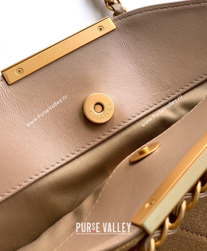 Chanel Quilted Suede Large Flap Handbag Khaki Yellow 2025 CH101001 (yezi-251010017)