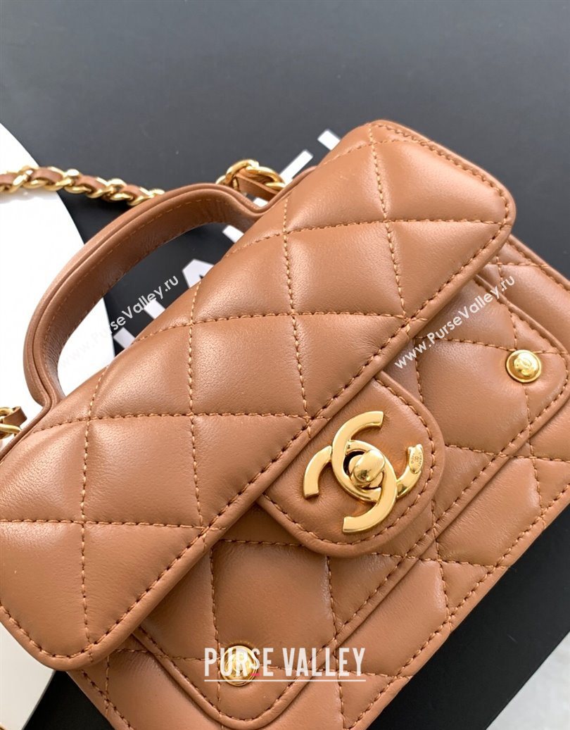 Chanel Shiny Lambskin Clutch with chain and Top Handle Brown 2025 AP4675 (yezi-251009088)