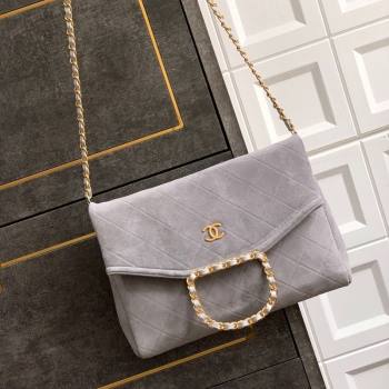 Chanel Quilted Suede Large Flap Handbag Grey 2025 CH101001 (yezi-251010018)
