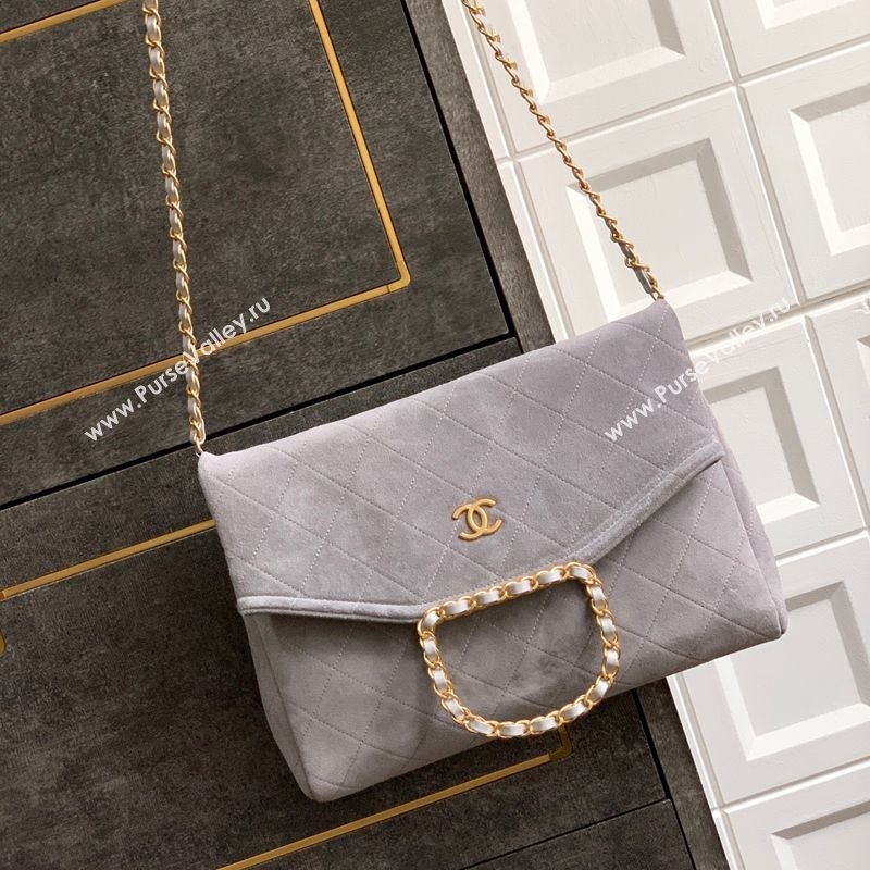 Chanel Quilted Suede Large Flap Handbag Grey 2025 CH101001 (yezi-251010018)