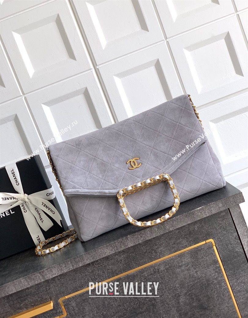 Chanel Quilted Suede Large Flap Handbag Grey 2025 CH101001 (yezi-251010018)