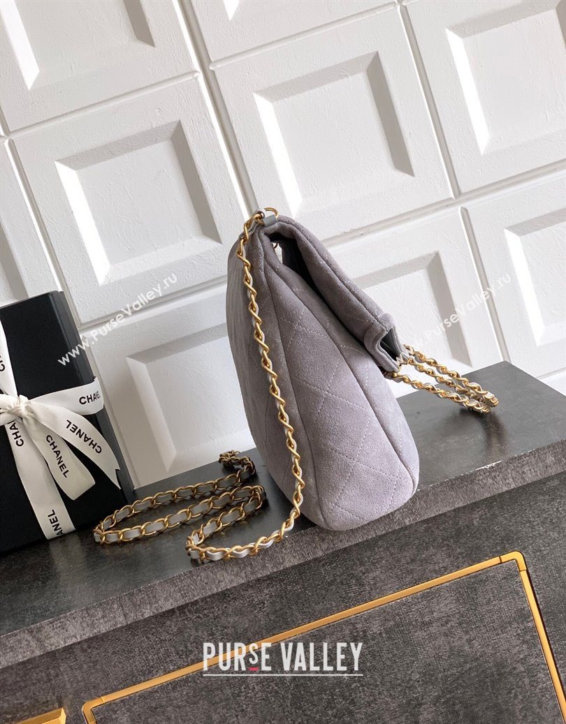 Chanel Quilted Suede Large Flap Handbag Grey 2025 CH101001 (yezi-251010018)