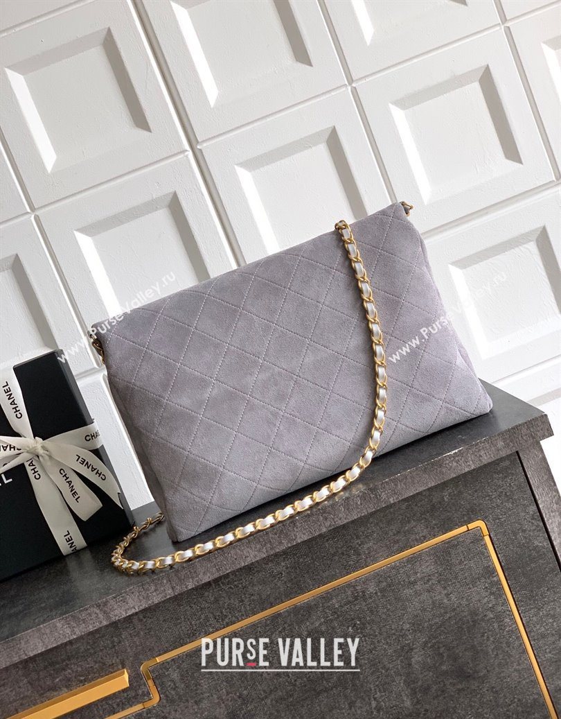 Chanel Quilted Suede Large Flap Handbag Grey 2025 CH101001 (yezi-251010018)