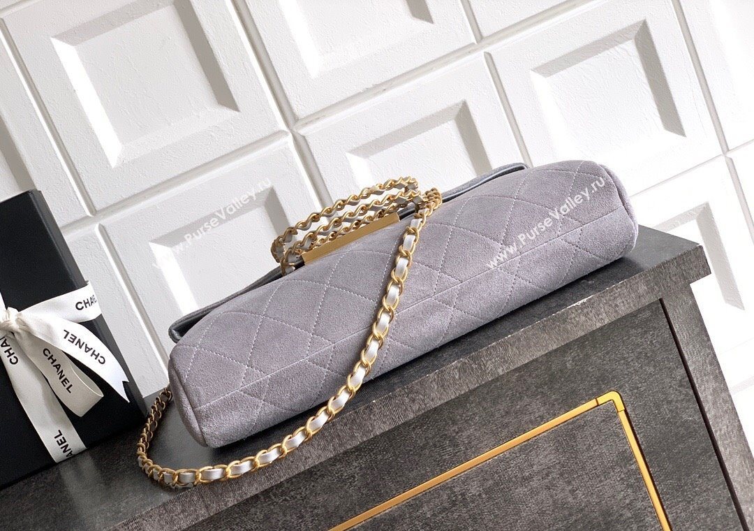 Chanel Quilted Suede Large Flap Handbag Grey 2025 CH101001 (yezi-251010018)