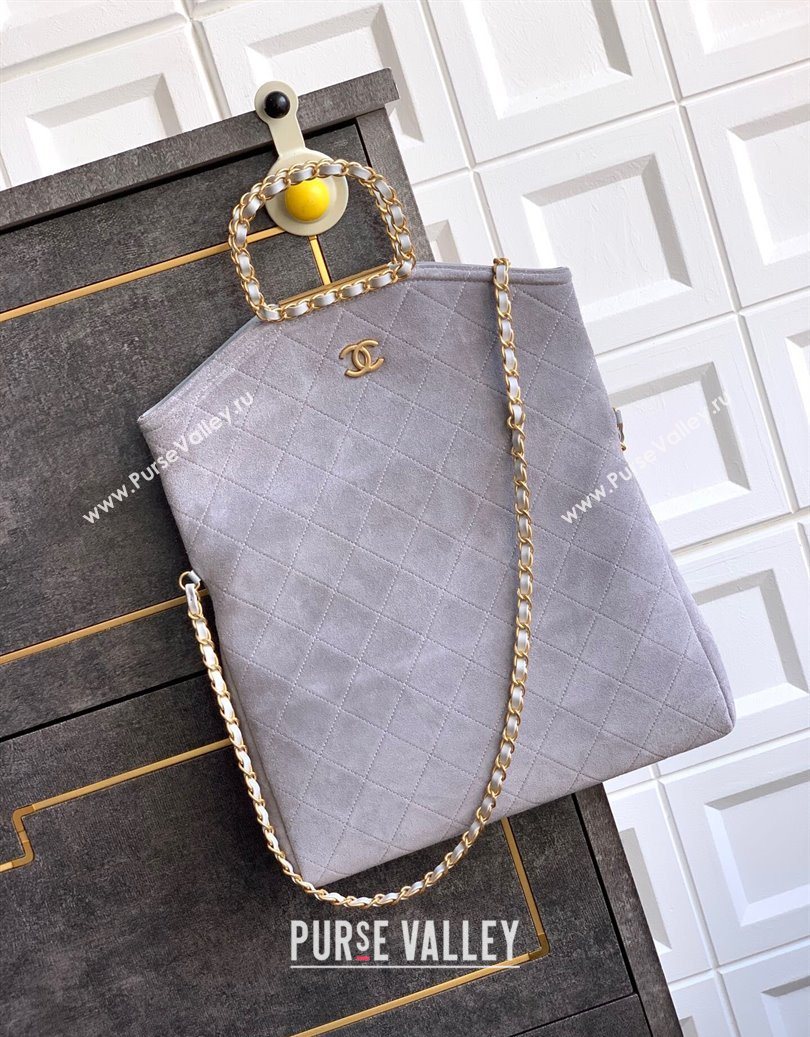 Chanel Quilted Suede Large Flap Handbag Grey 2025 CH101001 (yezi-251010018)