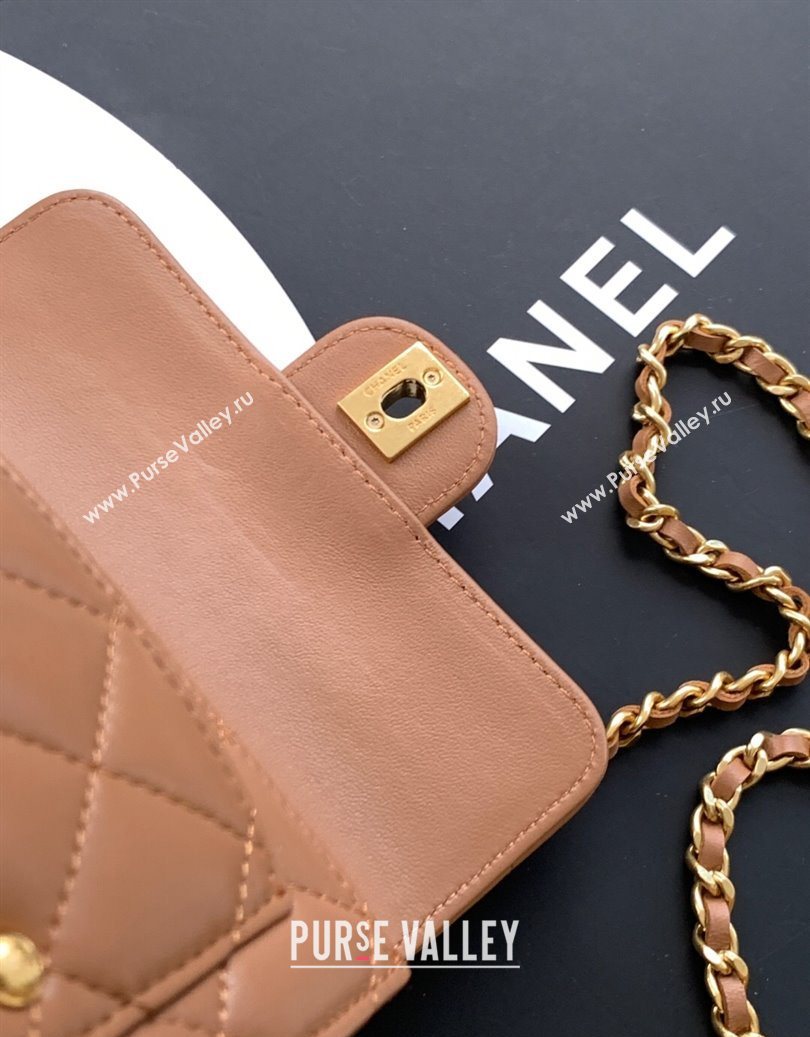 Chanel Shiny Lambskin Clutch with chain and Top Handle Brown 2025 AP4675 (yezi-251009088)