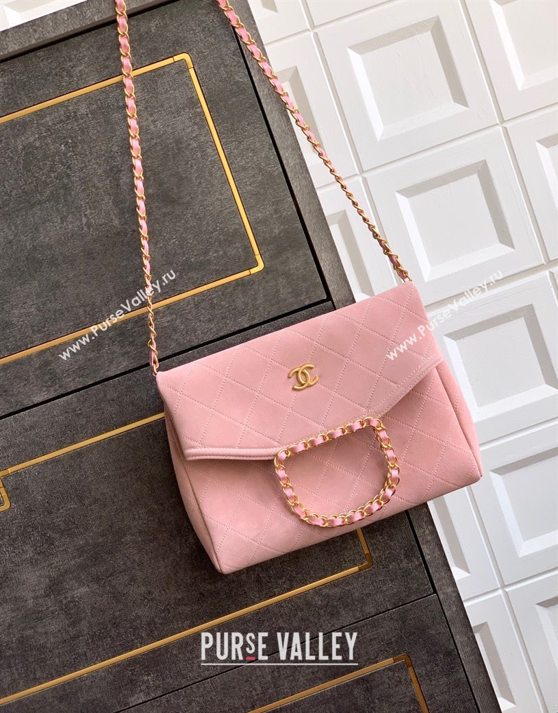 Chanel Quilted Suede Medium Flap Handbag Pink 2025 CH101001 (yezi-251010023)