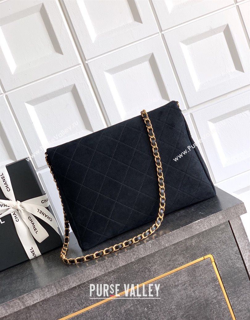 Chanel Quilted Suede Medium Flap Handbag Black 2025 CH101001 (yezi-251010024)