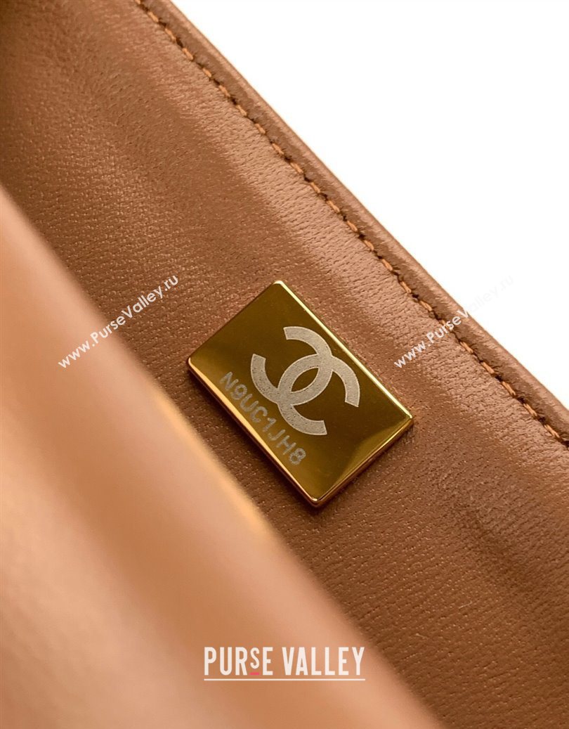 Chanel Shiny Lambskin Clutch with chain and Top Handle Brown 2025 AP4675 (yezi-251009088)