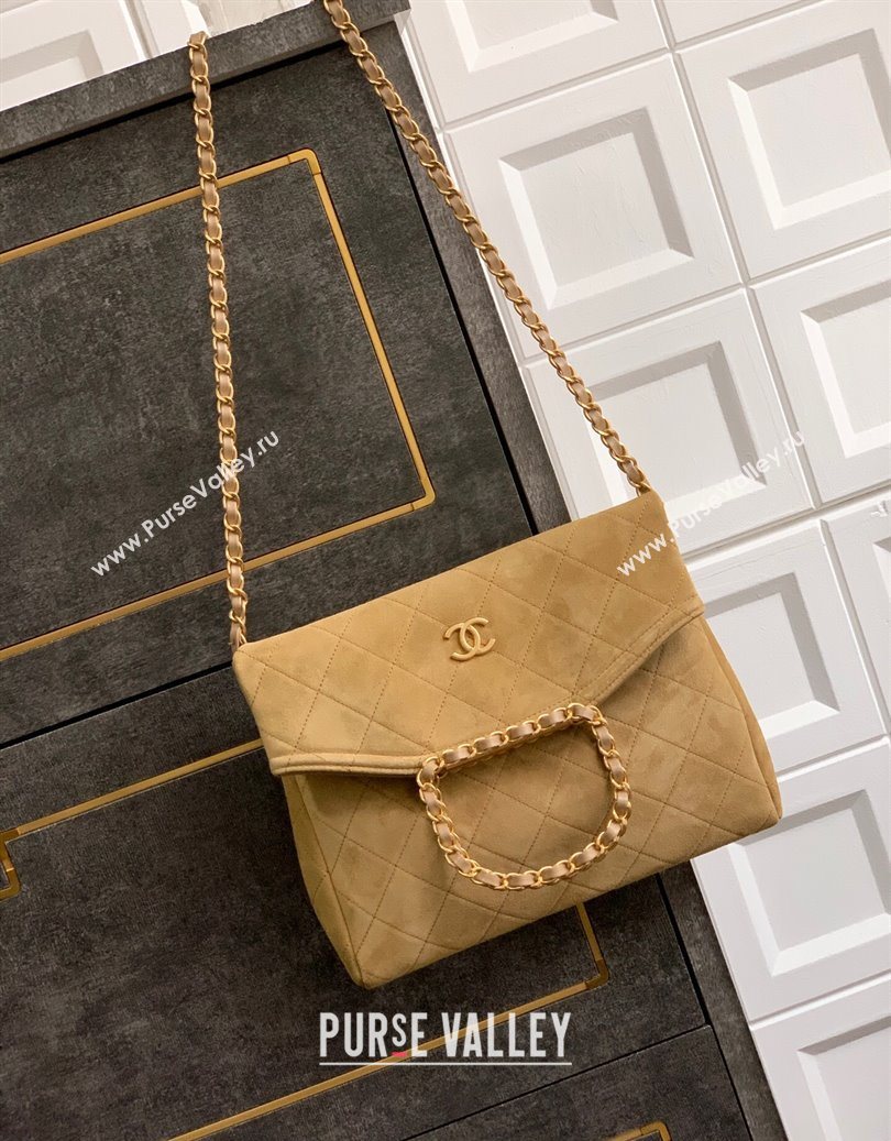Chanel Quilted Suede Medium Flap Handbag Khaki Yellow 2025 CH101001 (yezi-251010025)