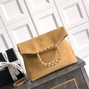 Chanel Quilted Suede Medium Flap Handbag Khaki Yellow 2025 CH101001 (yezi-251010025)