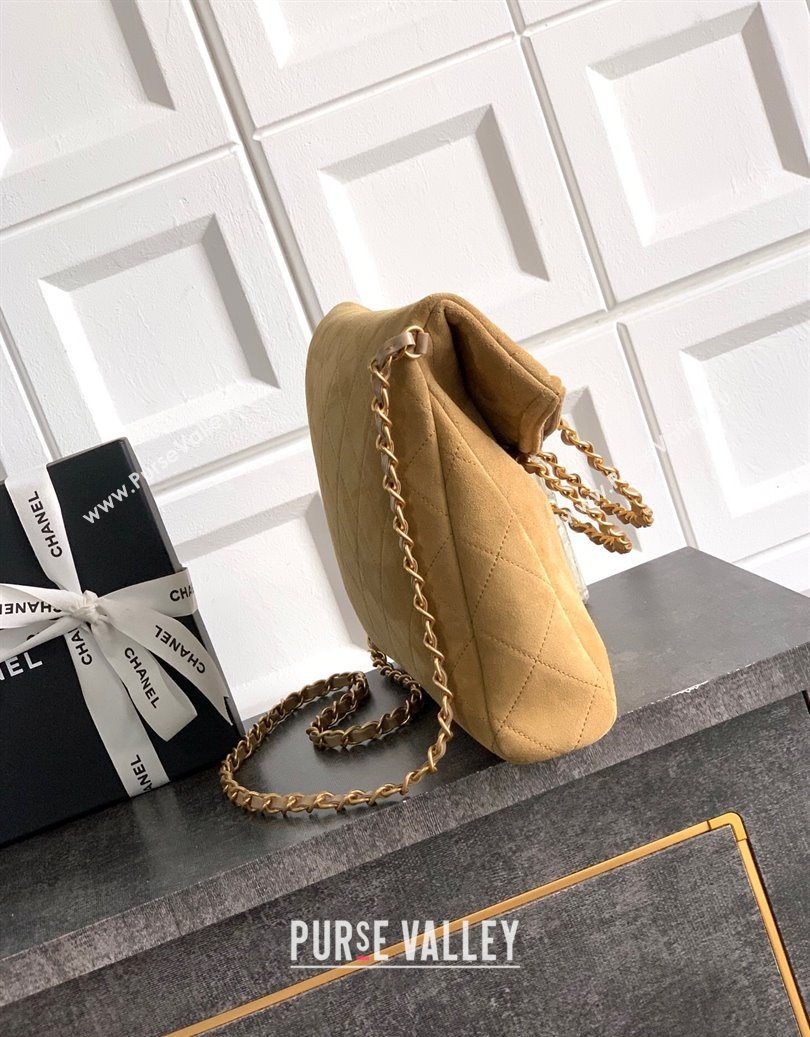 Chanel Quilted Suede Medium Flap Handbag Khaki Yellow 2025 CH101001 (yezi-251010025)