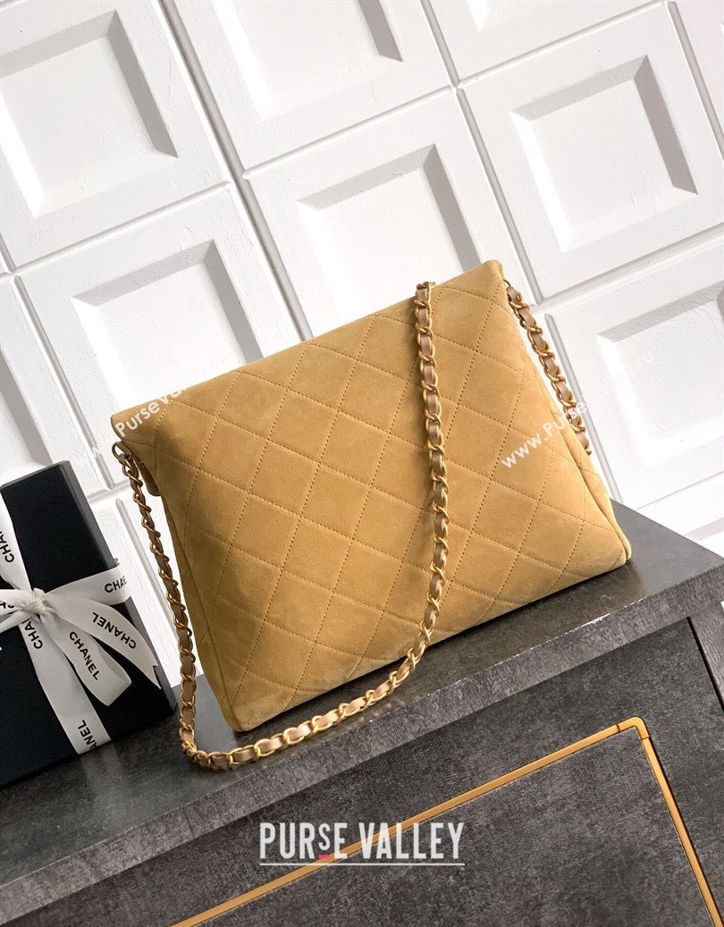 Chanel Quilted Suede Medium Flap Handbag Khaki Yellow 2025 CH101001 (yezi-251010025)
