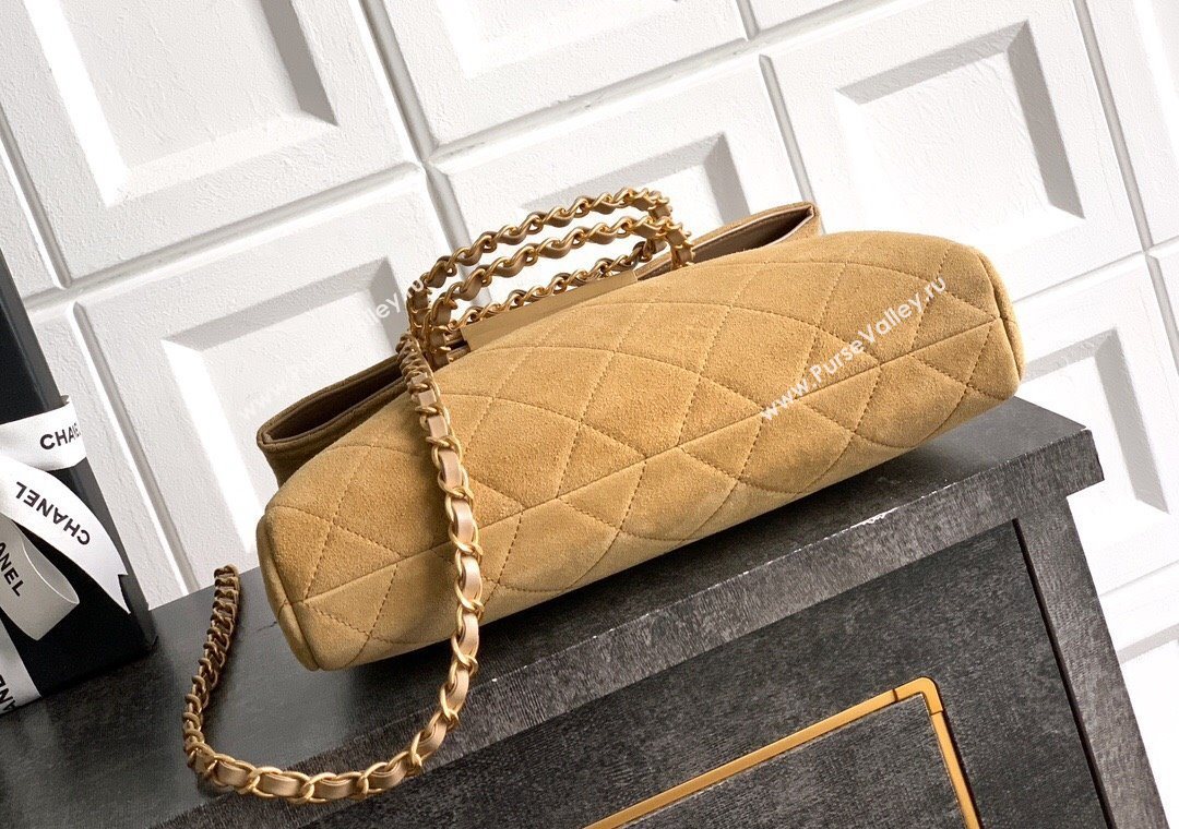 Chanel Quilted Suede Medium Flap Handbag Khaki Yellow 2025 CH101001 (yezi-251010025)