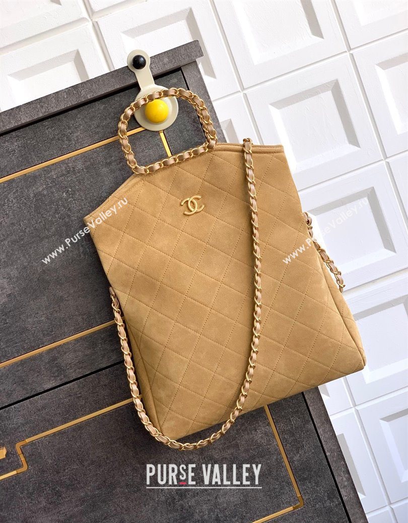 Chanel Quilted Suede Medium Flap Handbag Khaki Yellow 2025 CH101001 (yezi-251010025)