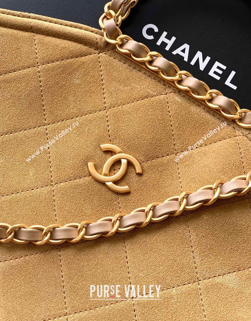 Chanel Quilted Suede Medium Flap Handbag Khaki Yellow 2025 CH101001 (yezi-251010025)