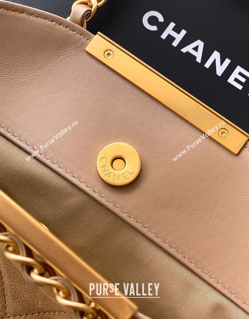 Chanel Quilted Suede Medium Flap Handbag Khaki Yellow 2025 CH101001 (yezi-251010025)