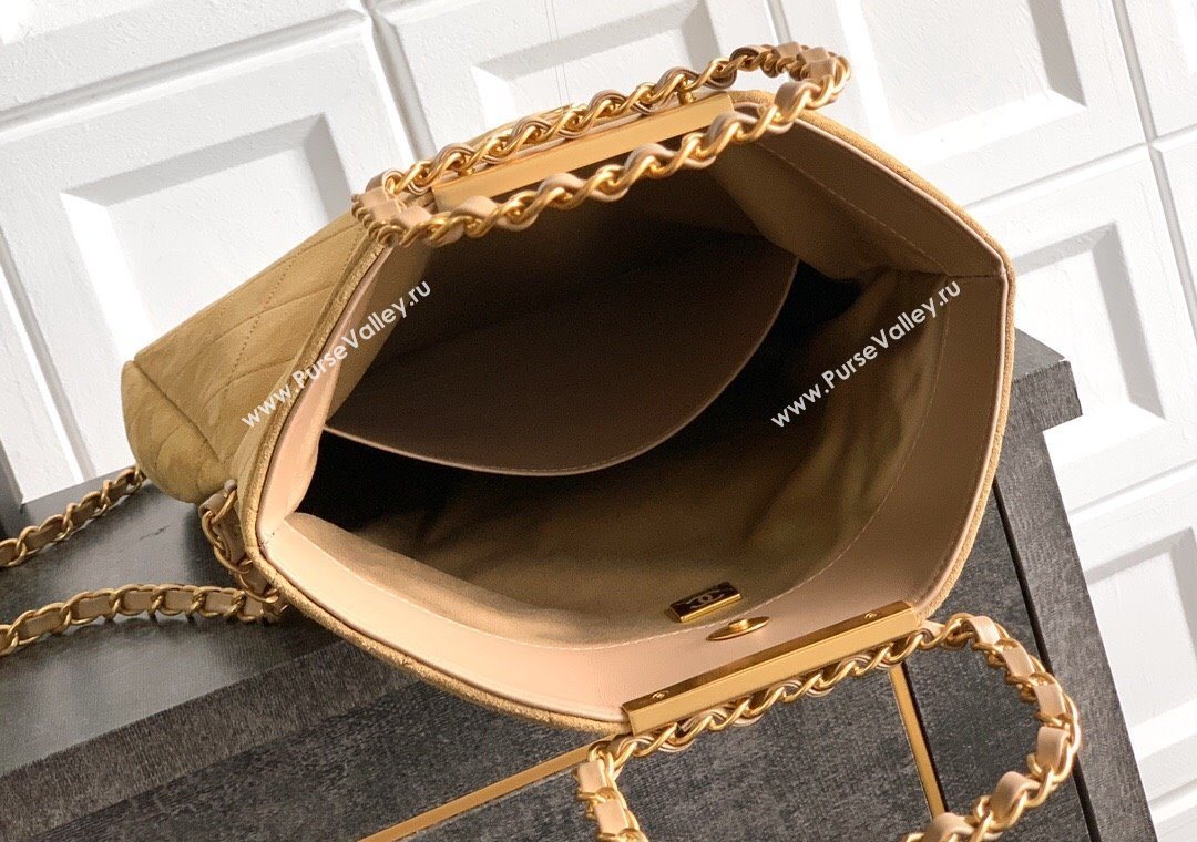 Chanel Quilted Suede Medium Flap Handbag Khaki Yellow 2025 CH101001 (yezi-251010025)