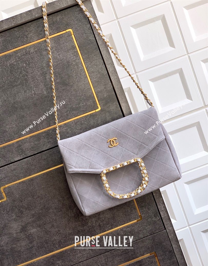 Chanel Quilted Suede Medium Flap Handbag Grey 2025 CH101001 (yezi-251010026)